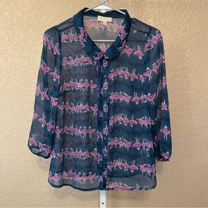 Modcloth Sheer Button Up Tie Neck Bow Tie Blouse Top Ballerinas Size S
